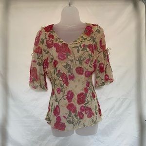 📜🥀 2000s Shear Rose Flower Print Blouse Top